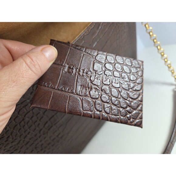 Eric Javits Laptop Tote Brown Croc Embossed Leather Gold Hardware Suede Interior - Picture 9 of 11